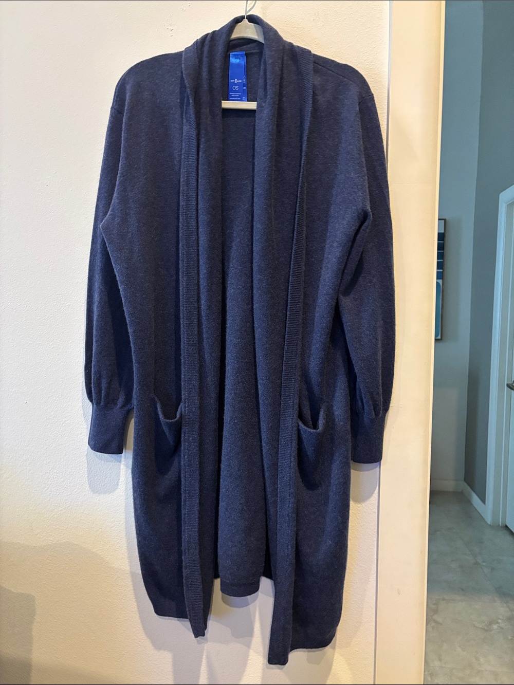 Kit and Ace Cashmere Blend Long Navy Open Cardigan One Size